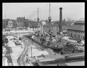 USS Denver in drydock at Charlestown Navy Yard