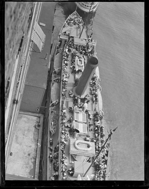 Bow view of the Dorothy Bradford at her pier at Atlantic Ave. (Half-section of panorama)