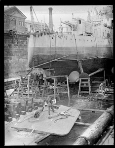 USS Cincinnati at dry dock Navy Yard Boston
