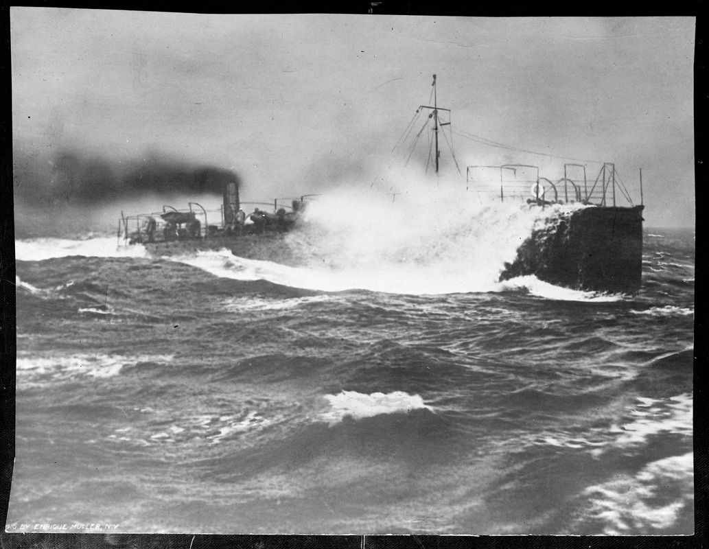 Boat in rough seas Digital Commonwealth