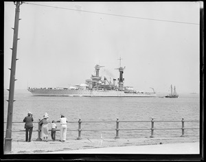 USS Colorado passing Fort Independence, South Boston
