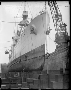 USS Cincinnati in dry dock, South Boston. 50 gross for crane used around the dock.
