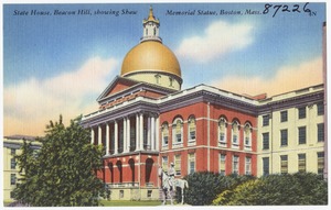 State House, Beacon Hill, showing Shaw Memorial Statue, Boston, Mass.