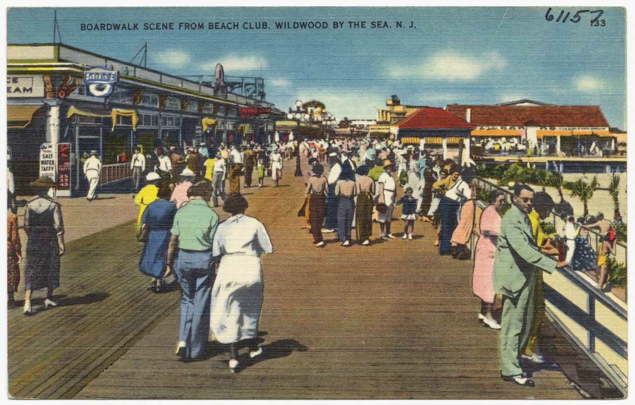 Boardwalk scene from beach club, Wildwood by the Sea, N. J.