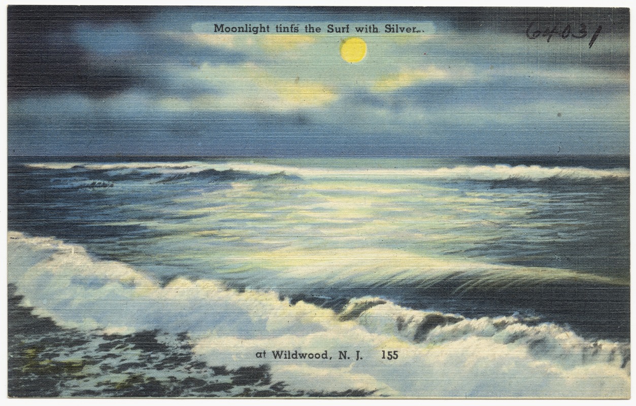 Moonlight tints the surf with silver at Wildwood, N. J.