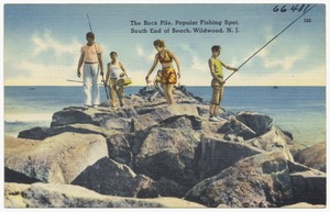 The rock pile, popular fishing spot, south end of beach, Wildwood, N. J.