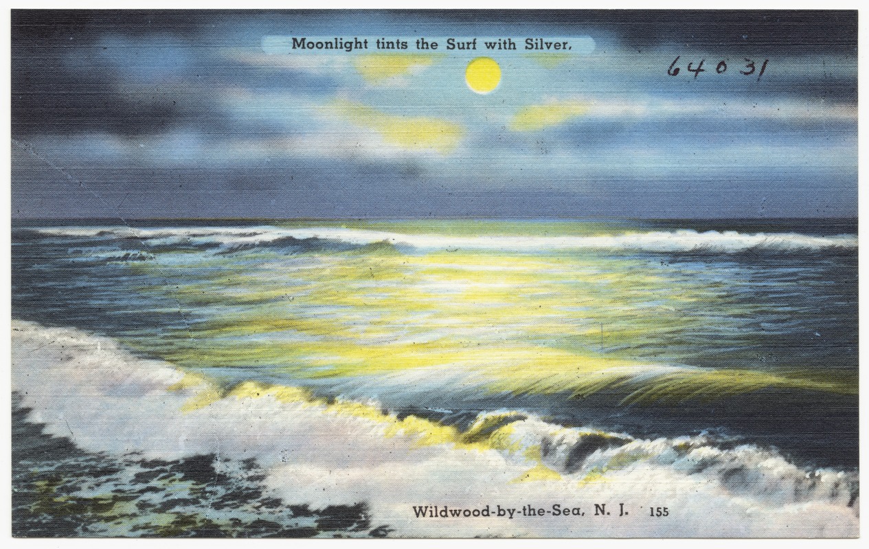 Moonlight tints the surf with silver, Wildwood-at-the-Sea, N. J.