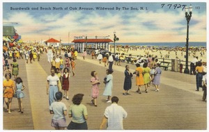 Boardwalk and beach north of Oak Avenue, Wildwood by the Sea, N. J.