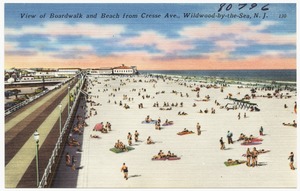 View of boardwalk and beach from Cresse Ave., Wildwood-by-the-Sea, N. J.