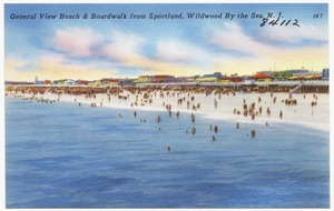 General view beach & boardwalk from Sportland, Wildwood by the Sea, N. J.
