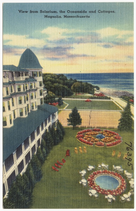 View from solarium, the Oceanside and Cottages, Magnolia, Massachusetts