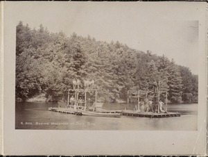 Wachusett Reservoir, boring machines at dam site, Lancaster Mill Pond, Clinton, Mass., 1895