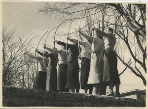 Archery practice, State Teachers College at Bridgewater