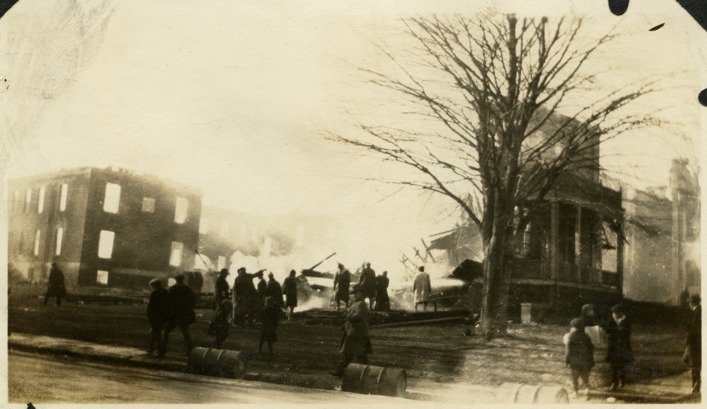 Campus fire - “The Cottage” (Old Woodward Hall) in flames, December 10, 1924