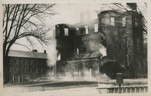 Campus fire – smoke rising from the remains of the Normal School Building, December 10, 1924