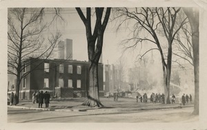 Campus fire –smoke rising from campus buildings as the fire is brought under control, December 10, 1924