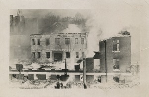 Campus fire - smoke rising from the remains of Tillinghast Hall, December 10, 1924