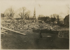Campus fire – bricks and other debris after the fire, December 1924