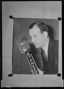 Portrait of Jim Britt with Yankee Network microphone