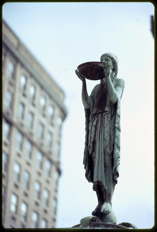 Closeup of Statler Fountain, Statler Square, Boston