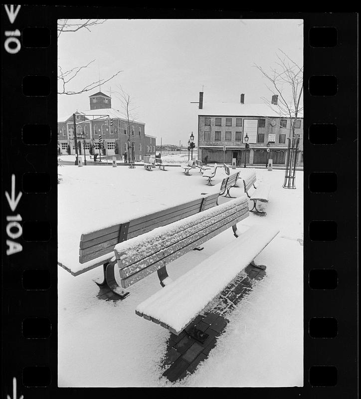 Market Sq. snow on benches