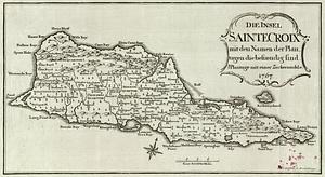 Die Insel Sainte Croix mit den Namen der Plantagen die bestændig sind