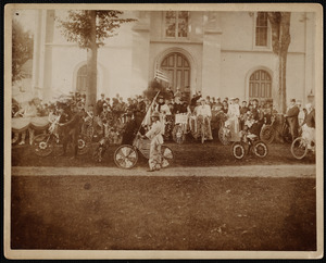 Group with decorated bicycles