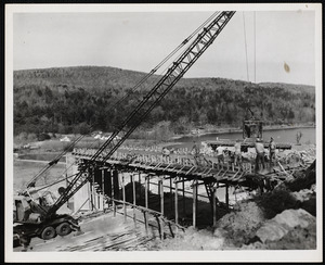 Construction of footbridge over the Mass. Turnpike