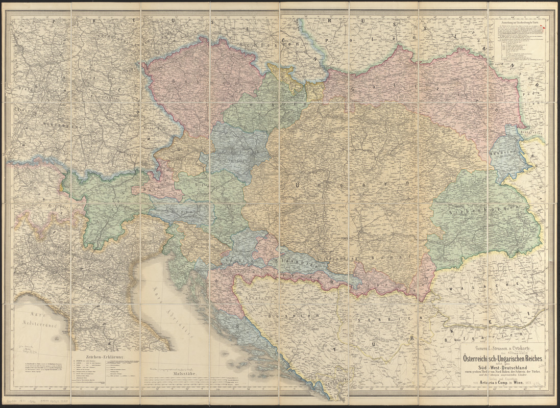 General-strassen & ortskarte des Österreichisch-Ungarischen Reiches nebst ganz süd-west-Deutschland einem grossen theile von nord-Italien, der Schweiz der Türkei und der übrigen angrenzenden länder