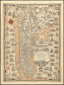 A pictorial map of that portion of New York City known as Manhattan, also showing parts of the Bronx