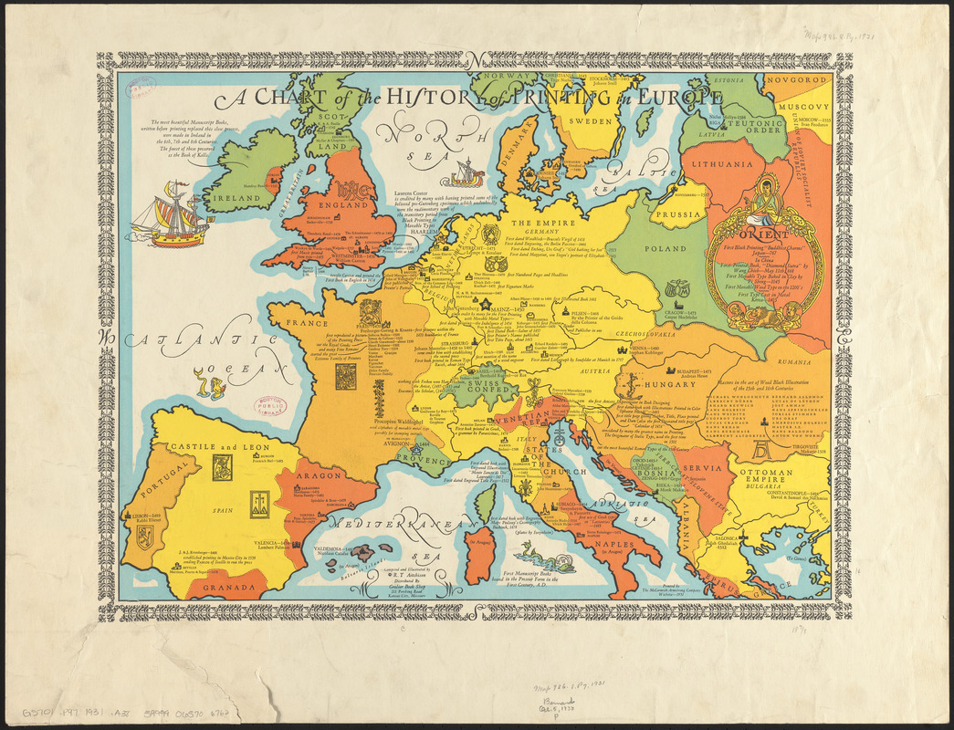 A chart of the history of printing in Europe