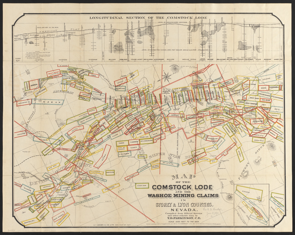 Map of the Comstock Lode and the Washoe mining claims in Storey & Lyon counties, Nevada
