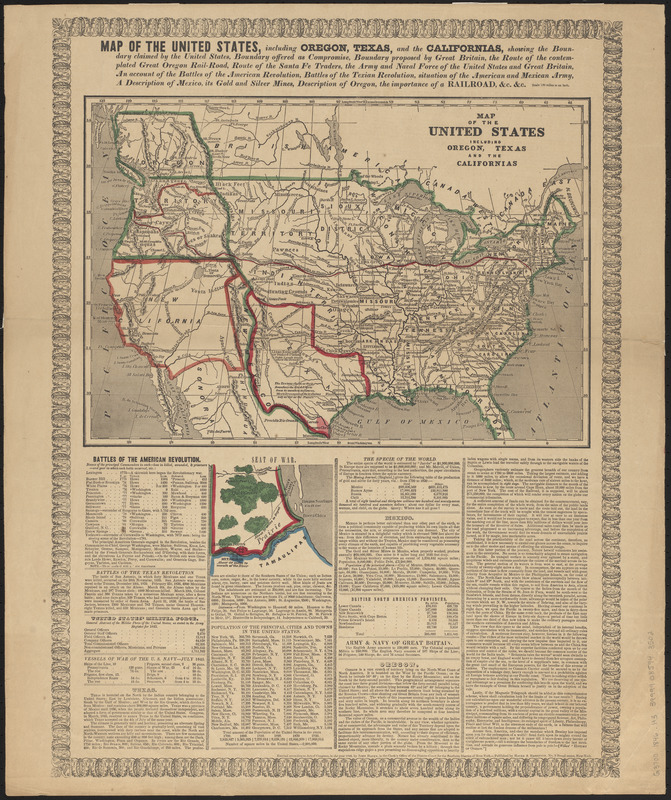 Map of the United States including Oregon, Texas and the Californias