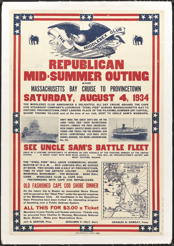 Republican mid-summer outing and Massachusetts Bay Cruise to Provincetown Saturday, August 4, 1934