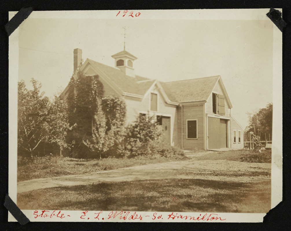 Stable, E.L. Wildes, South Hamilton, 209 Bay Road and Carriage Lane, 1920