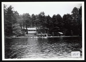 Idlewood Lake (Pleasant Pond) showing early refreshment booth and boat houses, Wenham, Mass. c. 1907