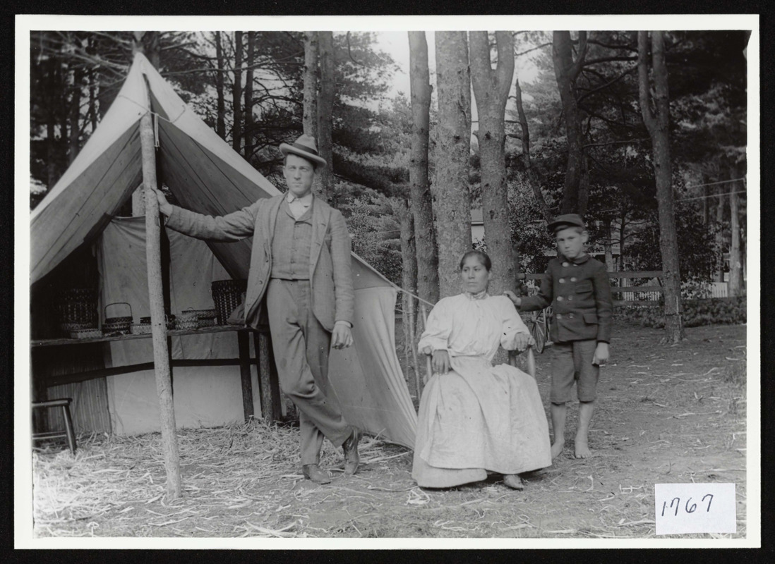 Early family tent at Asbury Grove, So. Hamilton, Mass, showing family selling baskets, c. 1907