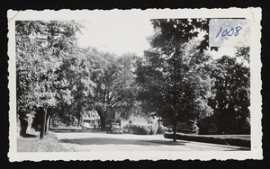 Summer day, Bay Road at center, post office, store, town hall, 1935