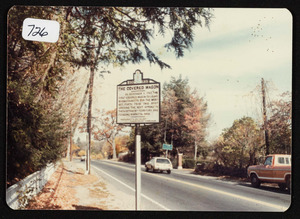 Commemorative sign, the covered wagon, Bay Road, approaching Cutler Road, 1978