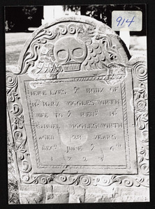 Here lies the body of Mrs. Mary Wigglesworth, wife to the Reverand Mr. Samuel Wigglesworth, aged 28 years, deceased June th 6th, 1723