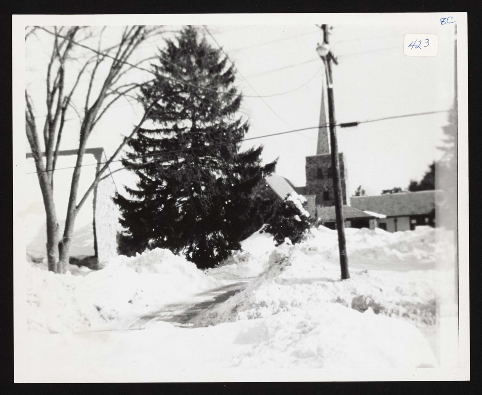 Snow storm, view of Christ Church from Perkins residence