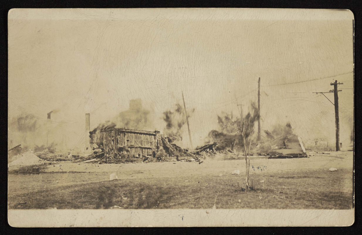 Shamrock Hall burning, So. School in the distance