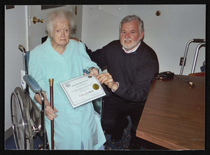 Elise Bilodeau, 102 years old, presented the Boston Post cane