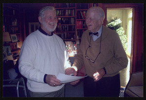 Hamilton Historical Society President, Arthur Crosbie, presenting the Boston Post Cane to John Lawrence Sr., December 2004
