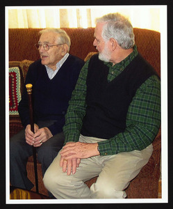 Kenneth Bagley, age 95, presented with the Boston Post Cane by Arthur Crosbie of Hamilton Historical Society