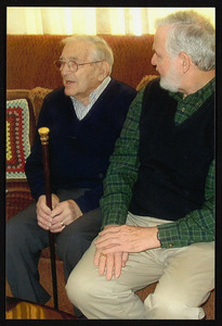 Kenneth Bagley, age 95, with Boston Post Cane presented by Arthur Crosbie, Hamilton Historical