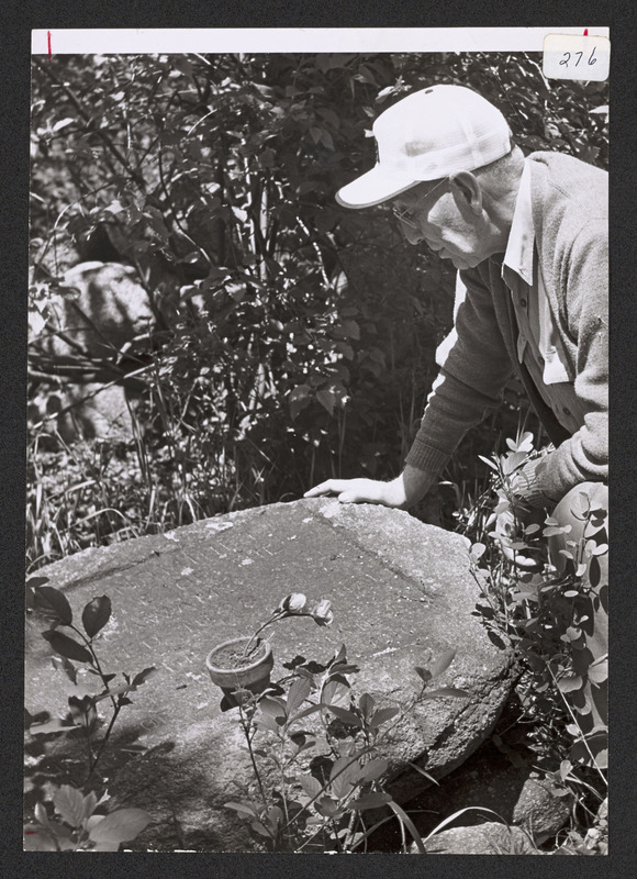 Masconomet's grave site, stone marker as of 1966, Sagamore Hill