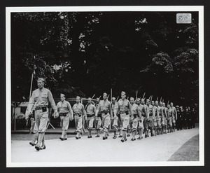 Exercises at Wenham Town Hall, 58th Co. Mass. State Guard W.W.II entering avenue to town hall