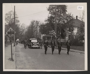 Bernard Greeley funeral, World War II, coming down RR Ave. from St. Paul's Catholic Church