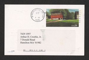 Postcard from Binghampton, NY, to Arthur H. Corsbie, Jr., 7 Donald Road, Hamilton, MA 01982